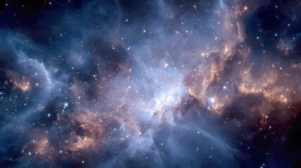 Nebula expanding in deep space with bright stars and colorful clouds