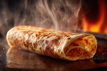 Deliciously cooked wrap with steam rising from the surface.