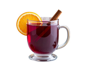  Classic Mulled Wine Mug with Cinnamon and Orange Slice, Realistic Holiday Drink PNG