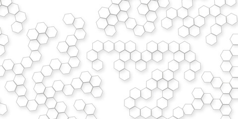 abstract technology background with hexagon geometric shapes, white hexagonal geometric pattern creating surface, Futuristic abstract honeycomb mosaic white geometric abstract hexagon background.