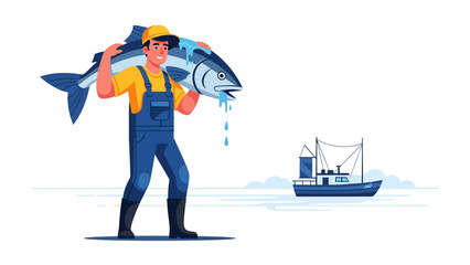 Fisherman's Bounty: A fisherman proudly displays his impressive catch. Capturing the thrill of the sea, the satisfaction of the catch, and the importance of the maritime tradition