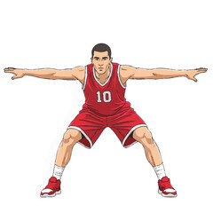 Fototapeta premium Vector Illustration of Athlete in Defensive Stance in Modern Sports Style with Red Uniform and Number Ten