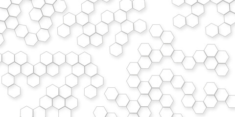abstract technology background with hexagon geometric shapes, white hexagonal geometric pattern creating surface, Futuristic abstract honeycomb mosaic white geometric abstract hexagon background.