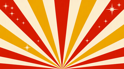 Vibrant circus sunburst pattern, red-white-yellow stripes radiating central point