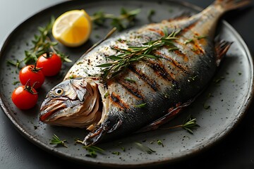 Whole Grilled Fish with Lemon and Cherry Tomatoes whole fish