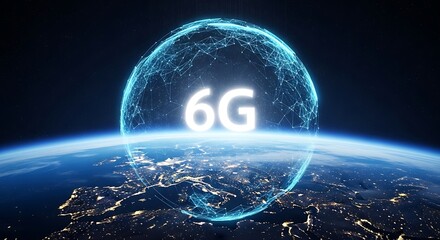 6g technology encircling planet earth with glowing network visualization