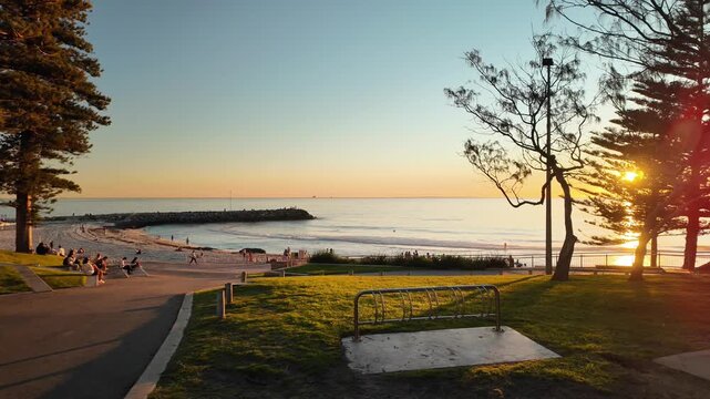 Sunset at Cottesloe Beach Shore, Western Australia, Golden Hour Motion Shot