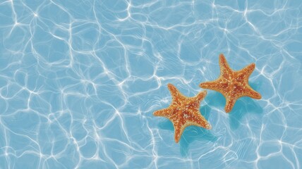 Starfish duo in clear ocean water. AI image