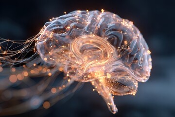 Digital Brain with Glowing Neural Network Connections.