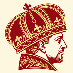 Illustration of a handsome king with crown and red cloak