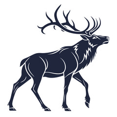 Silhouette of a majestic elk with large antlers walking moose deer