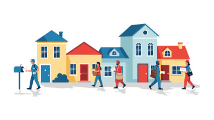 Neighborhood Delivery: A cheerful band of postal workers diligently delivering mail throughout a charming residential neighborhood. Capturing the essence of community, timely delivery.