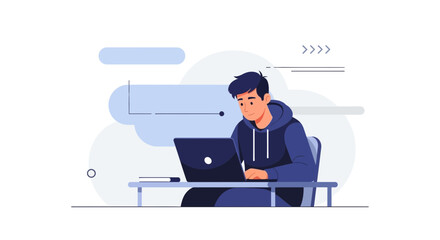 Person Working On Laptop Illustrates Online Work, Student, Remote Activity, Digital Tasks