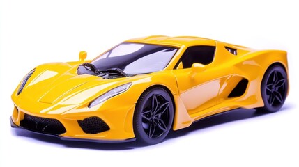 Obraz premium Yellow toy sports car isolated on white background
