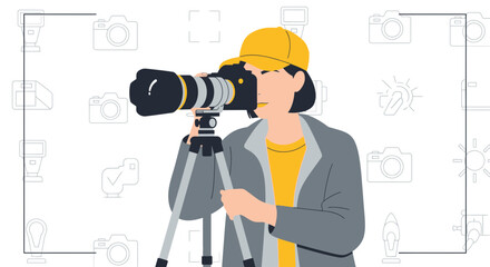 Photography Enthusiast Capturing Images Using Professional Camera And Tripod Outdoors