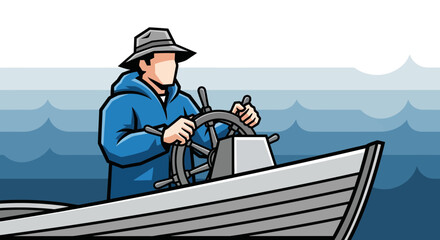 Obraz premium Seafarer Steering Vessel Through The Waves Symbolizing Navigation And Maritime Travel
