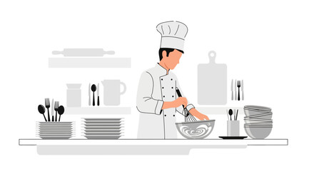 Professional Chef Preparing Food in Kitchen with Culinary Tools and Utensils for Delicious Dish