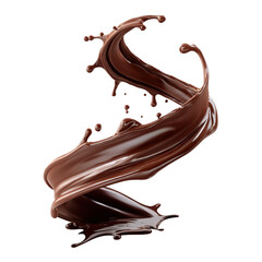 Swirling splash of melted chocolate with glossy texture, isolated on transparent cutout background