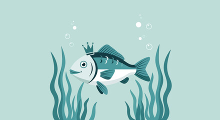 Royal Fish Swimming Underwater, Ocean-Themed Illustration Suitable For Children's Design Projects