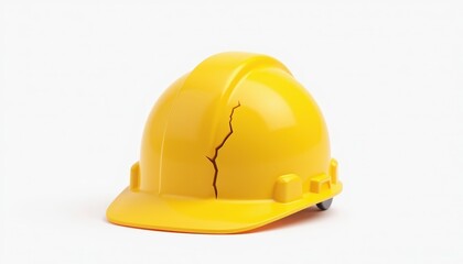 Fototapeta premium Cracked Yellow Safety Helmet Construction Site Product Image Indoor Environment Close-up View Safety Awareness