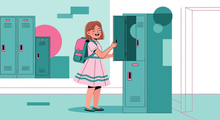 School Girl Opening Locker: Artwork Depicting Student Life and Education Ambitions