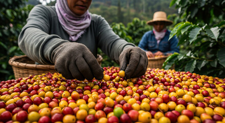 man and woman picking coffee