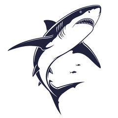 Naklejka premium Aggressive Great White Shark Leaping from Water with Small Fish Illustration vector