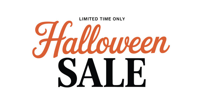 Elegant Halloween sale banner with cursive orange text and bold black SALE lettering—ideal for limited-time festive promotions 