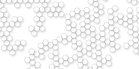 modern abstract background with various hexagon, A pattern of white hexagon shapes arranged subtle shadows that create a three-dimensional,  the geometric repetition and depth of the hexagonal grid.