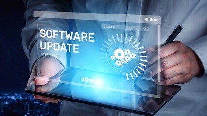 Fototapeta premium Knowledge upgrade and software update, digital skills improvement, competitive advantage, continuous learning, and staying up to date with latest technology and software trends. Muxer