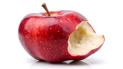 Close up of a red apple with bite taken out showing juicy fresh fruit texture