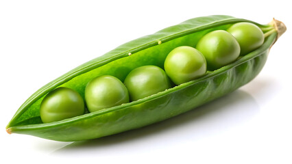 Close up of a single fresh green pea pod with peas inside healthy vegetable detail