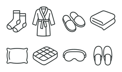 Set of sleep accessories including robe, slippers, socks, blanket, pillow, eye mask
