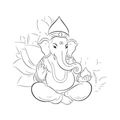 Vector Illustration of Lord Ganesha in Minimalist Line Art Style with Monochrome Palette