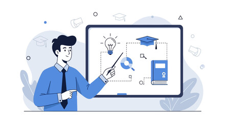 Teacher Explaining Concepts With Screen Illustrating Education and Enlightenment