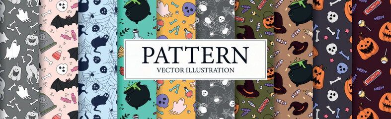 Set of 10 pcs. halloween patterns, elements of the holiday of the dead - Vector illustration