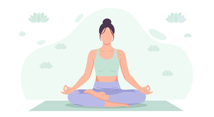 Obraz premium Woman Meditating In Lotus Position With Gentle Background And Tranquil Atmosphere