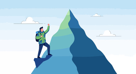 Obraz premium Triumph Atop a Peak: A Victorious Hiker Reaches His Expedition's Pinnacle of Triumph