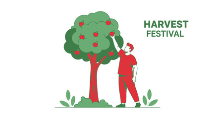Fototapeta premium Vibrant Harvest Season Illustration Reflecting Abundance, Featuring Fruit Picking, and Celebration