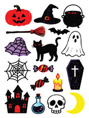 Obraz premium Spooky Halloween icons collection perfect for festive decorations, party invitations, and seasonal crafts
