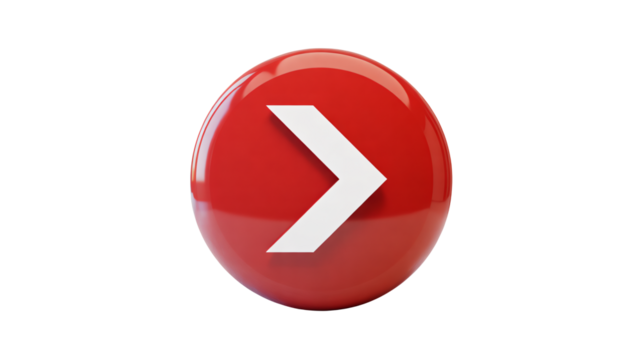 Dynamic red sphere with white chevron symbol signifies progress, direction, or forward momentum in modern design