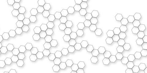 A pattern of white hexagon shapes arranged subtle shadows that create a three-dimensional, layered effect, the geometric repetition and depth of the hexagonal grid.	