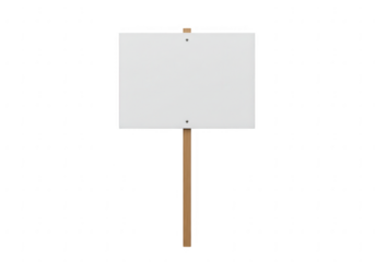 Blank white protest sign on wooden stick isolated on transparent background