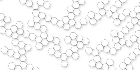 White hexagon abstract background, seamless geometric honeycomb pattern, clean minimal futuristic surface, 3D texture design for technology, corporate, digital, presentation, website, wallpaper.	