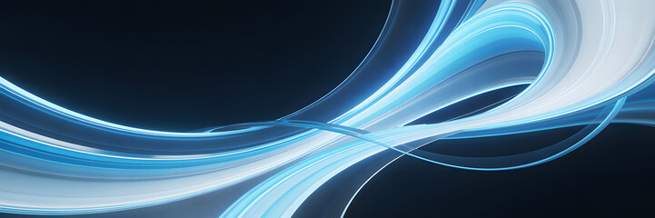 Abstract Light Trails: Dynamic, luminous blue and white light trails swirl and curve against a deep, dark background, creating a futuristic and energetic abstract visual.