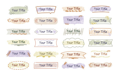 Hand drawn title frames. Doodle banner borders, sketchy text boxes and speech bubble outlines. Decorative label templates, cute handwritten messages for notes, quotes and titles vector set.