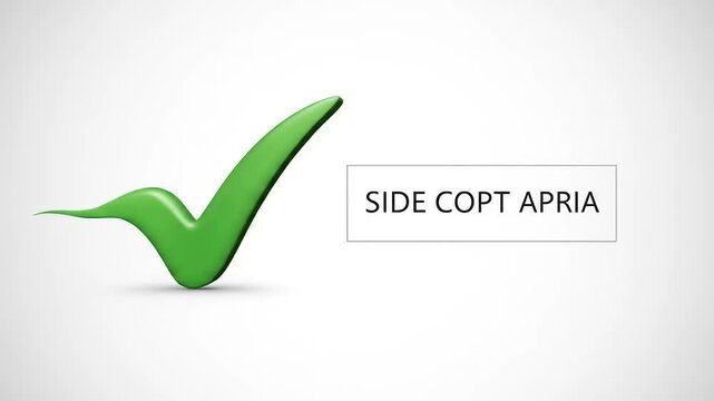 Green checkmark symbolizing approval with text 'SIDE COPT APRIA' on a clean, white background