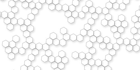 geometric repetition and depth of the hexagonal grid, A pattern of white hexagon shapes arranged subtle shadows that create a three-dimensional, layered effect.