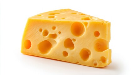 Cheese wedge with holes on white background. AI image