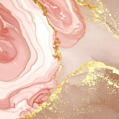 Obraz premium A captivating abstract design featuring swirling pink and beige hues, accented with shimmering gold flecks, creating a unique and elegant artistic backdrop.